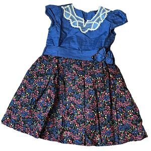 Handmade Fatima Rendas Girls Dress Size 2 Blue Pink Floral Lace Easter Brazil